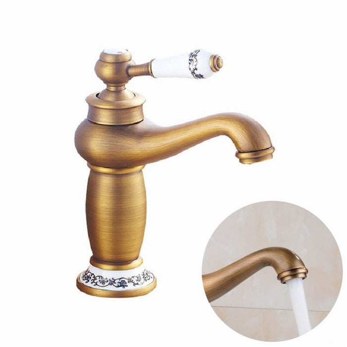 Copper Antique Hot Cold Double Blue White Porcelain Faucet, Antique, Platinum, Black Gold, Black