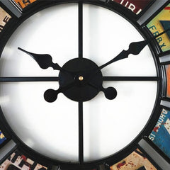 Digital Round Retro Wall Clock Creative License Plate Wrought Iron Decorative Clock