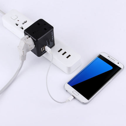 Weltweiter universeller versteckbarer Reisestecker-Adapter mit integriertem Ladegerät mit zwei USB-Anschlüssen für die USA, Großbritannien, Australien und die EU
