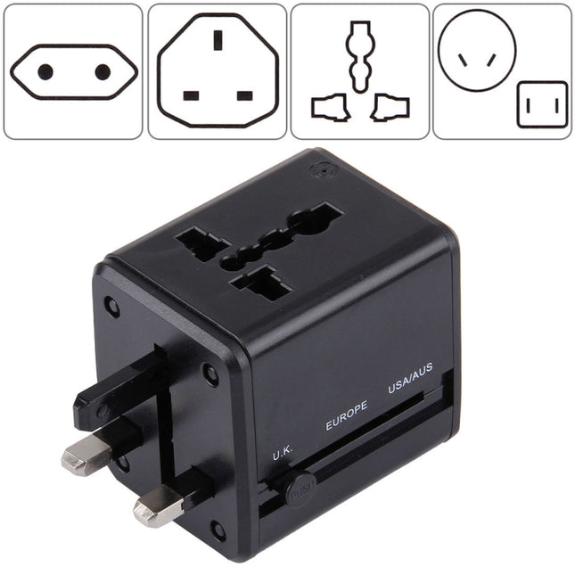 World-Wide Universal Travel Concealable Plugs Adapter with & Built-in Dual USB Ports Charger for US, UK, AU, EU