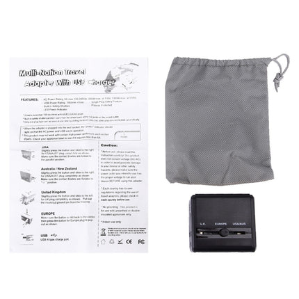 World-Wide Universal Travel Concealable Plugs Adapter with & Built-in Dual USB Ports Charger for US, UK, AU, EU