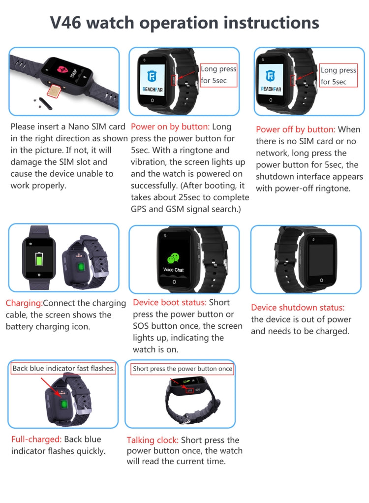 REACHFAR RF-V46-A GPS Smart Tracker WatchBand, Support SOS / Camera / Health Management / 4G LTE / Blood Pressure / Heart Rate, For Asia / Europe / Africa / Australia, RF-V46-A