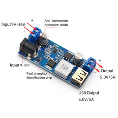 DC 24V/12V to 5V 5A Step-down Power Converter USB Charging Voltage Reduction Module