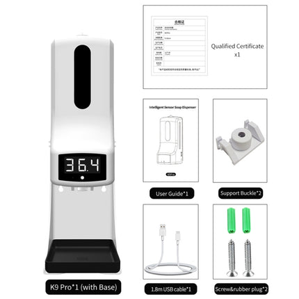 K9 Pro Handsfree Non-contact Body Light-sensitive Distance Sensor Thermometer + 1000ml Automatic Non-contact Liquid Soap Dispenser with Base Mount, K9 Pro