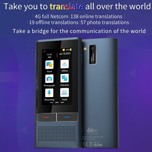 Z6 4G Version 3.1 inch Screen Smart Voice Translator for Business Travel 1GB+16GB Support 138 Languages Inter-Translation