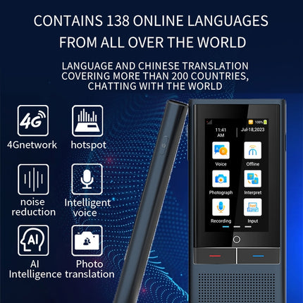 Z6 4G Version 3.1 inch Screen Smart Voice Translator for Business Travel 1GB+16GB Support 138 Languages Inter-Translation