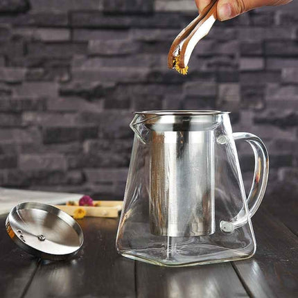 Stainless Steel Clear Heat Resistant Glass Filter Tea Pot, Capacity: 950ml, Capacity: 950ml