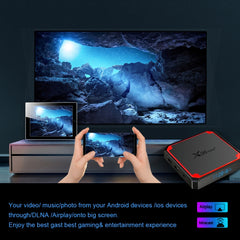 X96 mini+ 4K Smart TV BOX Android 9.0 Media Player with Remote Control, Amlogic S905W4 Quad Core ARM Cortex A53 up to 1.2GHz, RAM: 1GB, ROM: 8GB, 2.4G/5G WiFi, HDMI, TF Card, RJ45, US Plug, 1GB+8GB