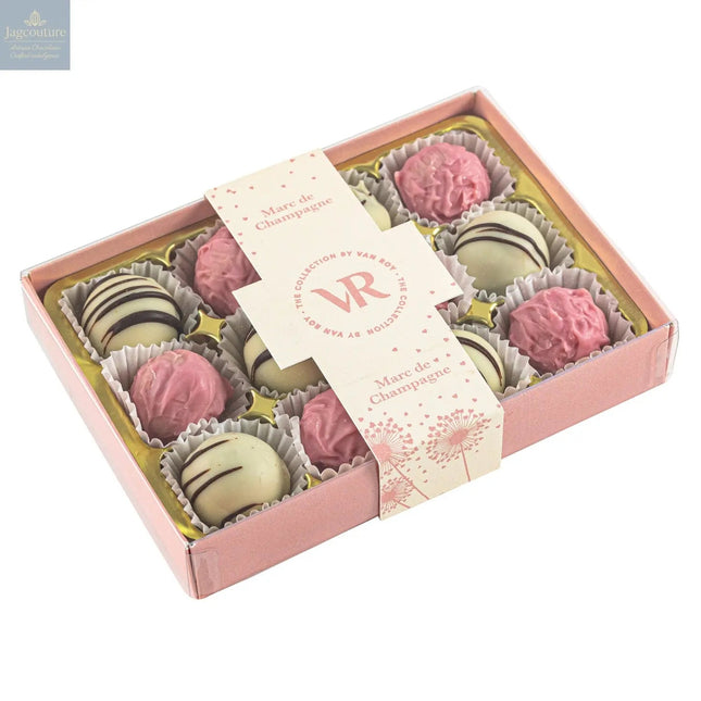 The Marc de Champagne Collection of truffles in 12pc pink gift box