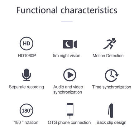 B19 Back Clip Design 1080P HD Camera Video Recorder, Support Motion Detection / Infrared Night Vision /180 Degrees Rotation Camera / TF Card / OTG