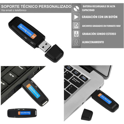SK001 Grabadora de voz USB portátil recargable con disco U, sin memoria, sin memoria