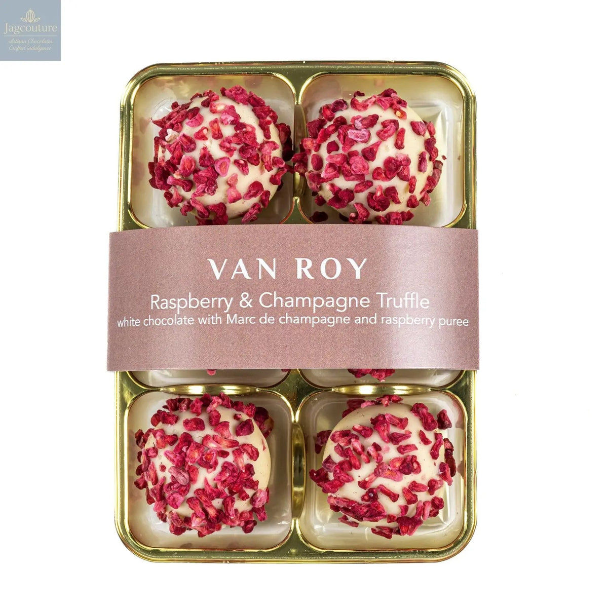 Van Roy 6 pack of raspberry and champagne truffles in cello