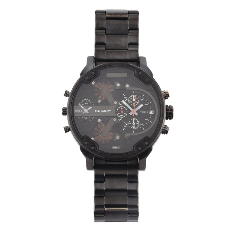 CAGARNY 6820 Fashionable Business Style Large Dial Dual Time Zone Quartz Movement Wrist Watch with Stainless Steel Band & Calendar Function for Men((Black Steel Band Blue Window), Black Steel Band Blue Window, Steel Band White Window�������������������...