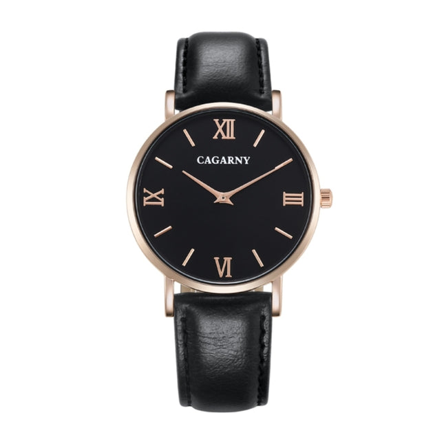 CAGARNY 6812 Round Dial Alloy Case Fashion Men Quartz Watch with PU Leather Band, CAGARNY 6812 Quartz Wristwatch (Black)