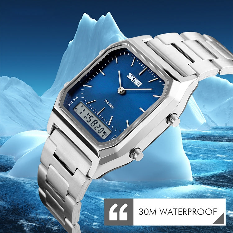 SKMEI 1220 Multifunctional Men Outdoor Business Noctilucent Waterproof Double Display Steel Watchband Wrist Watch, 1220 Black, 1220 Blue, 1220 Rose Gold, 1220 Silver