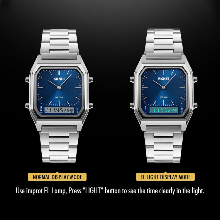 SKMEI 1220 Multifunctional Men Outdoor Business Noctilucent Waterproof Double Display Steel Watchband Wrist Watch, 1220 Black, 1220 Blue, 1220 Rose Gold, 1220 Silver