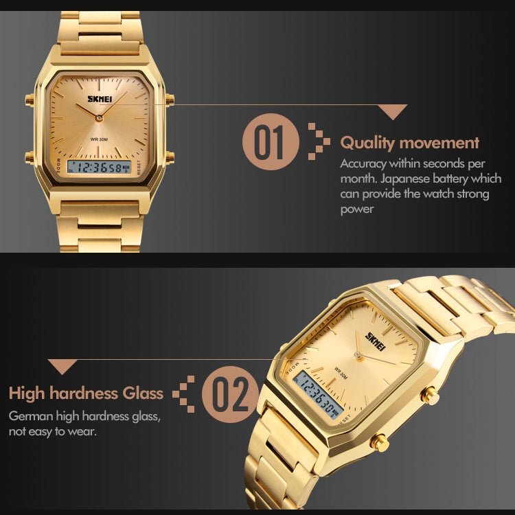 SKMEI 1220 Multifunctional Men Outdoor Business Noctilucent Waterproof Double Display Steel Watchband Wrist Watch, 1220 Black, 1220 Blue, 1220 Rose Gold, 1220 Silver
