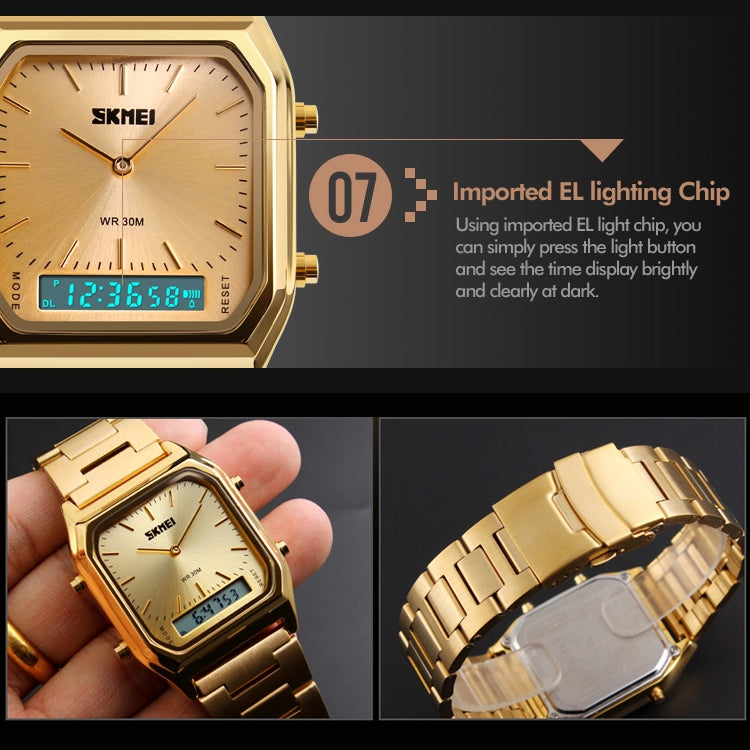 SKMEI 1220 Multifunctional Men Outdoor Business Noctilucent Waterproof Double Display Steel Watchband Wrist Watch, 1220 Black, 1220 Blue, 1220 Rose Gold, 1220 Silver