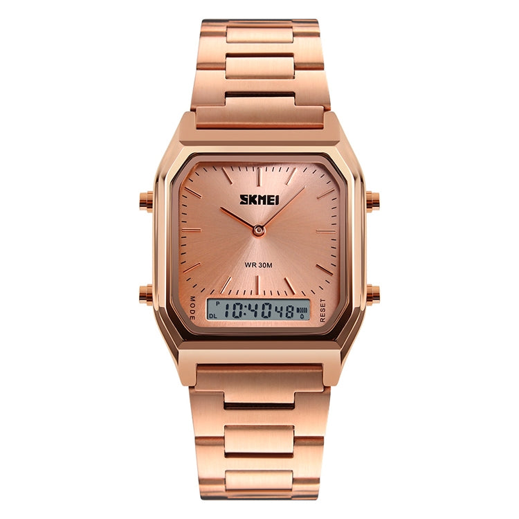 SKMEI 1220 Multifunctional Men Outdoor Business Noctilucent Waterproof Double Display Steel Watchband Wrist Watch, 1220 Black, 1220 Blue, 1220 Rose Gold, 1220 Silver