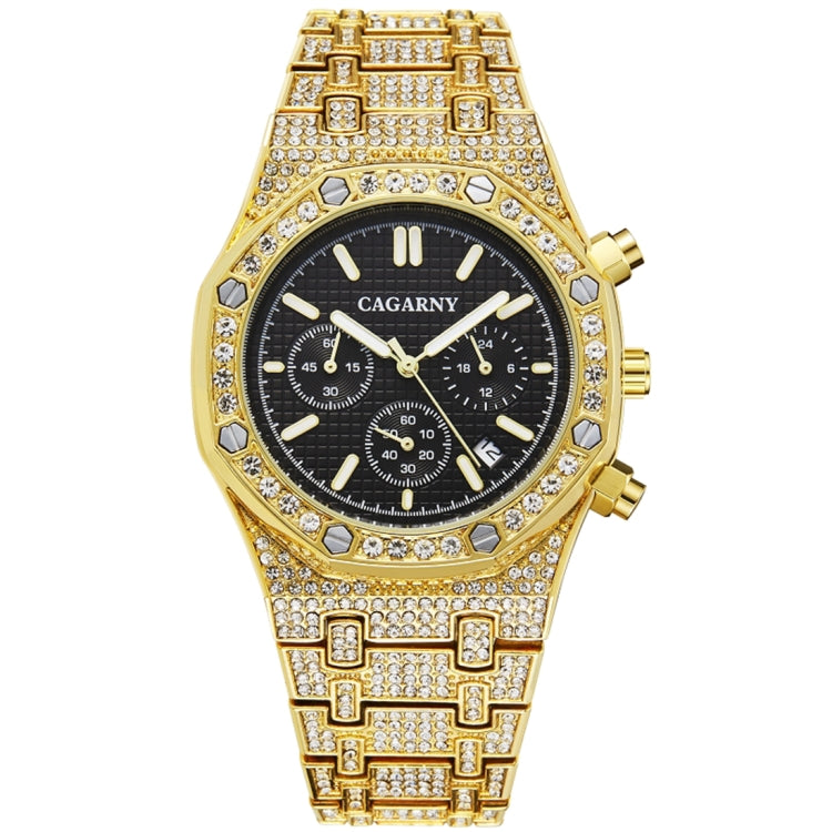 CAGARNY 6881 Diamond-studded Six-needles Guartz Dual Movement Watch Men Stainless Steel Strap Watch (Gold Shell Gold Dial), WA0334JB, WA0334JW, WA0334L, WA0334SB, WA0334SW