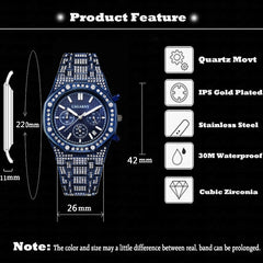 CAGARNY 6881 Diamond-studded Six-needles Guartz Dual Movement Watch Men Stainless Steel Strap Watch (Gold Shell Gold Dial), WA0334JB, WA0334JW, WA0334L, WA0334SB, WA0334SW
