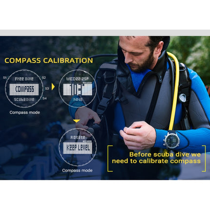 NORTH EDGE AQUA 100m Waterproof Scuba Diver Smart Watch, Support Luminous Display & Compass Mode
