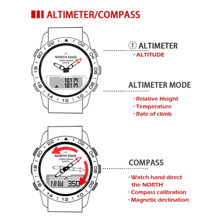 North Edge GAVIA Men Outdoor Sport 50m Waterproof Smart Digital Watch Diving Watch, Support Barometer & Pedometer