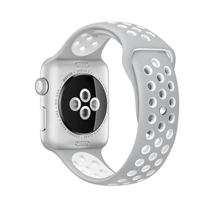 For Apple Watch Series 10 42mm / 9&8&7 41mm / SE 3&SE 2&6&SE&5&4 40mm / 3&2&1 38mm Fashionable Classical Silicone Sport Watch Band(Grey White), WA1230A, WA1230B, WA1230BG, WA1230BH, WA1230BL, WA1230BM, WA1230BR, WA1230BY, WA1230C, WA1230D, WA1230DW    ...
