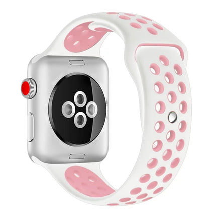 For Apple Watch Series 10 42mm / 9&8&7 41mm / SE 3&SE 2&6&SE&5&4 40mm / 3&2&1 38mm Fashionable Classical Silicone Sport Watch Band(Grey White), WA1230A, WA1230B, WA1230BG, WA1230BH, WA1230BL, WA1230BM, WA1230BR, WA1230BY, WA1230C, WA1230D, WA1230DW    ...