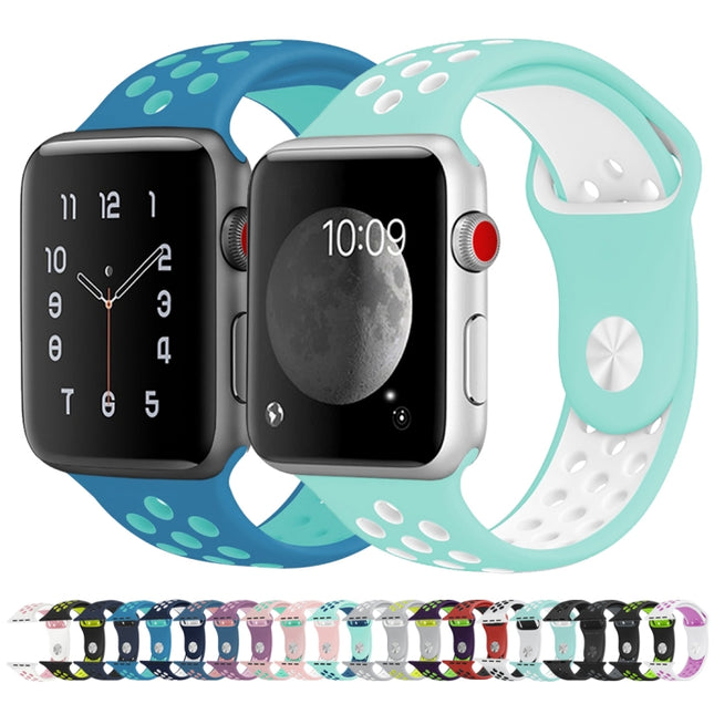 For Apple Watch Series 10 42mm / 9&8&7 41mm / SE 3&SE 2&6&SE&5&4 40mm / 3&2&1 38mm Fashionable Classical Silicone Sport Watch Band(Grey White), WA1230A, WA1230B, WA1230BG, WA1230BH, WA1230BL, WA1230BM, WA1230BR, WA1230BY, WA1230C, WA1230D, WA1230DW����...