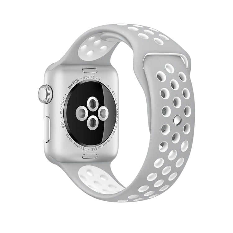 For Apple Watch Ultra 49mm&Watch Ultra 2 49mm / Series 10 46mm / 9&8&7 45mm / SE 3&SE 2&6&SE&5&4 44mm / 3&2&1 42mm Fashionable Classical Silicone Sport Watch Band(Grey Yellow)