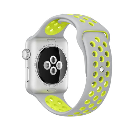 For Apple Watch Ultra 49mm&Watch Ultra 2 49mm / Series 10 46mm / 9&8&7 45mm / SE 3&SE 2&6&SE&5&4 44mm / 3&2&1 42mm Fashionable Classical Silicone Sport Watch Band(Grey Yellow)