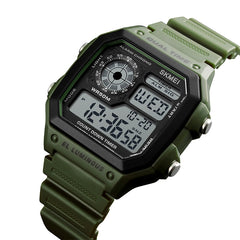 SKMEI 1299 Multifunctional Outdoor Sports Noctilucent Waterproof Digital Display Wrist Watch, 1299(Army Green), 1299(Black), 1299(Blue), 1299(Red)