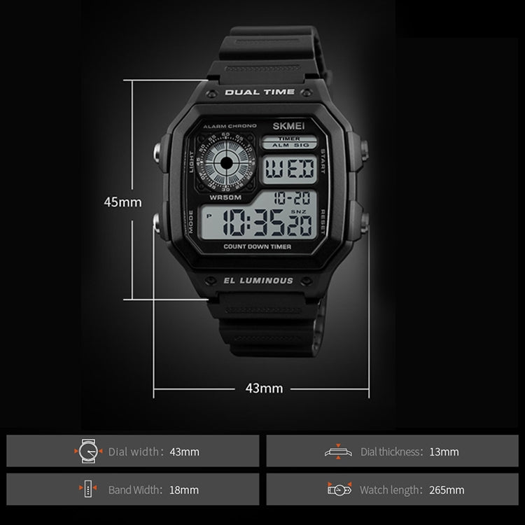 SKMEI 1299 Multifunctional Outdoor Sports Noctilucent Waterproof Digital Display Wrist Watch, 1299(Army Green), 1299(Black), 1299(Blue), 1299(Red)