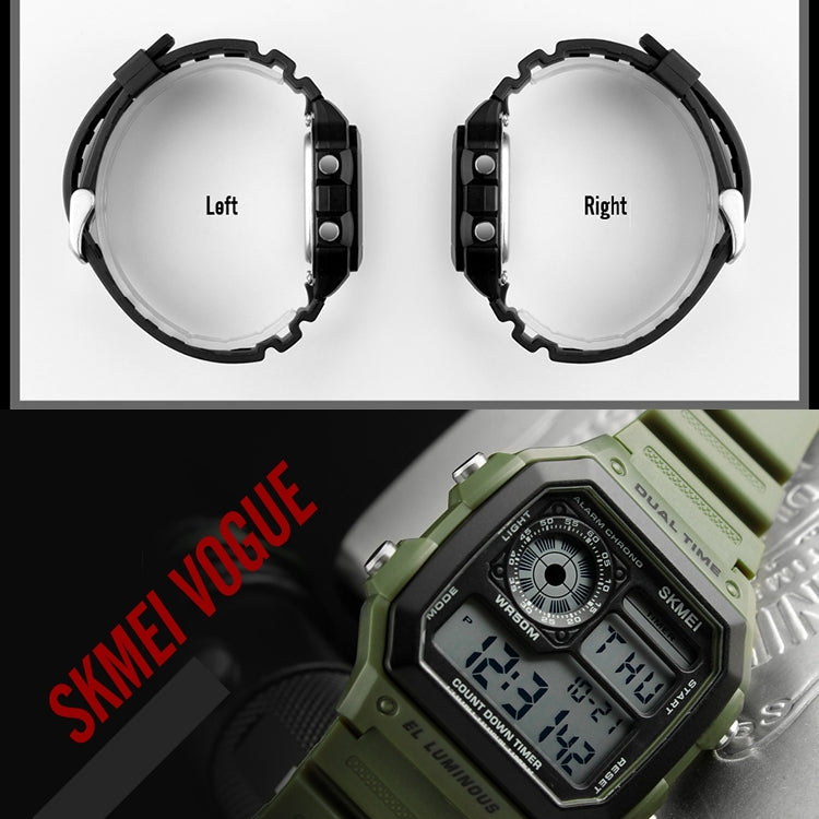 SKMEI 1299 Multifunctional Outdoor Sports Noctilucent Waterproof Digital Display Wrist Watch, 1299(Army Green), 1299(Black), 1299(Blue), 1299(Red)