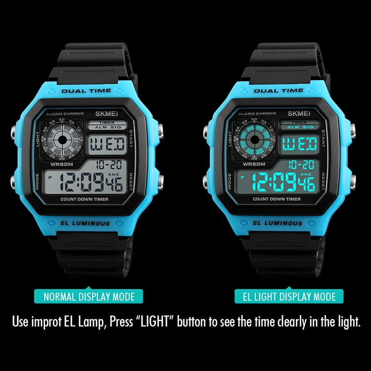 SKMEI 1299 Multifunctional Outdoor Sports Noctilucent Waterproof Digital Display Wrist Watch, 1299(Army Green), 1299(Black), 1299(Blue), 1299(Red)
