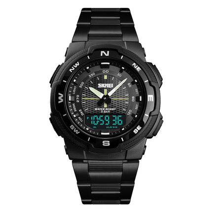 SKMEI 1370 Multifunctional Men Outdoor Sports Noctilucent Waterproof Stainless Steel Digital Wrist Watch, SKMEI 1370