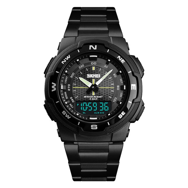 SKMEI 1370 Multifunctional Men Outdoor Sports Noctilucent Waterproof Stainless Steel Digital Wrist Watch