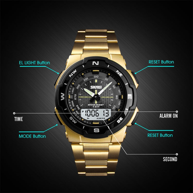 SKMEI 1370 Multifunctional Men Outdoor Sports Noctilucent Waterproof Stainless Steel Digital Wrist Watch, SKMEI 1370