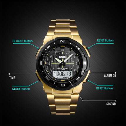 SKMEI 1370 Multifunctional Men Outdoor Sports Noctilucent Waterproof Stainless Steel Digital Wrist Watch, SKMEI 1370