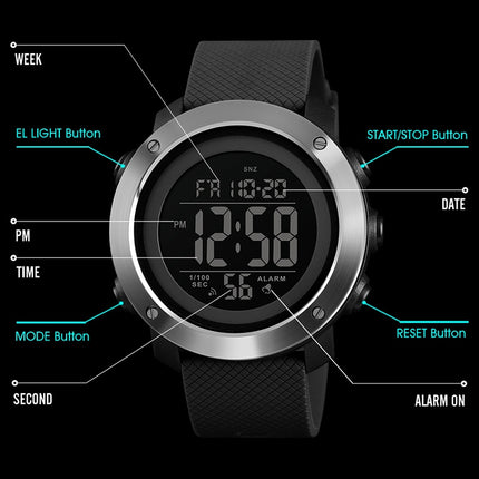 SKMEI 1416 Multifunctional Outdoor Fashion Noctilucent Waterproof Steel Ring Digital Watch, Steel Ring, 1416 Steel Ring