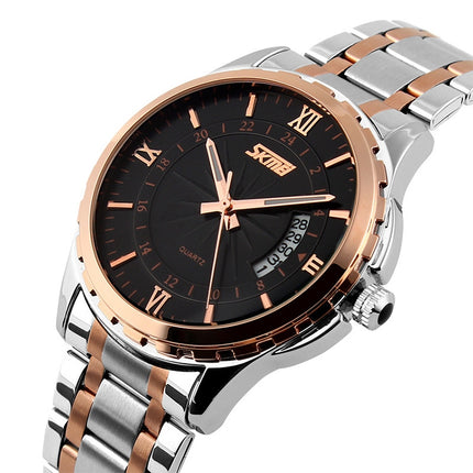 SKMEI 9069 Multifunctional Outdoor Fashion Business Waterproof Interval Gold Shell Quartz Wrist Watch