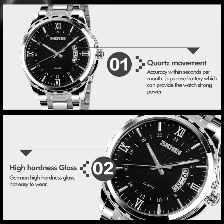 SKMEI 9069 Multifunctional Outdoor Fashion Business Waterproof Interval Gold Shell Quartz Wrist Watch