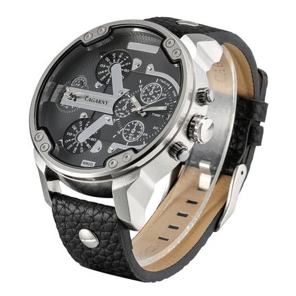 CAGARNY 6820 Fashionable Multifunctional Style Quartz Business Sport Wrist Watch with Leather Band & GMT Time & Calendar & Luminous Display for Men(Brown Band White Window), Brown Band White Window, Black Band White Window, Black Band Blue Window