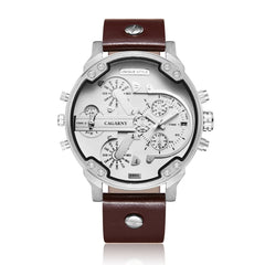 CAGARNY 6820 Fashionable Multifunctional Style Quartz Business Sport Wrist Watch with Leather Band & GMT Time & Calendar & Luminous Display for Men(Brown Band White Window), Brown Band White Window, Black Band White Window, Brown Band Blue Window������...