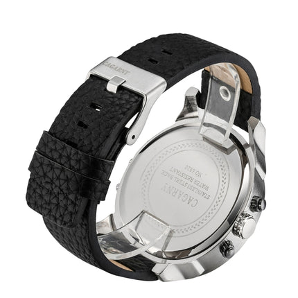 CAGARNY 6820 Fashionable Multifunctional Style Quartz Business Sport Wrist Watch with Leather Band & GMT Time & Calendar & Luminous Display for Men(Brown Band White Window), Brown Band White Window, Black Band White Window, Black Band Blue Window