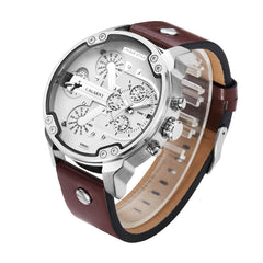 CAGARNY 6820 Fashionable Multifunctional Style Quartz Business Sport Wrist Watch with Leather Band & GMT Time & Calendar & Luminous Display for Men(Brown Band White Window), Brown Band White Window, Black Band White Window, Brown Band Blue Window������...