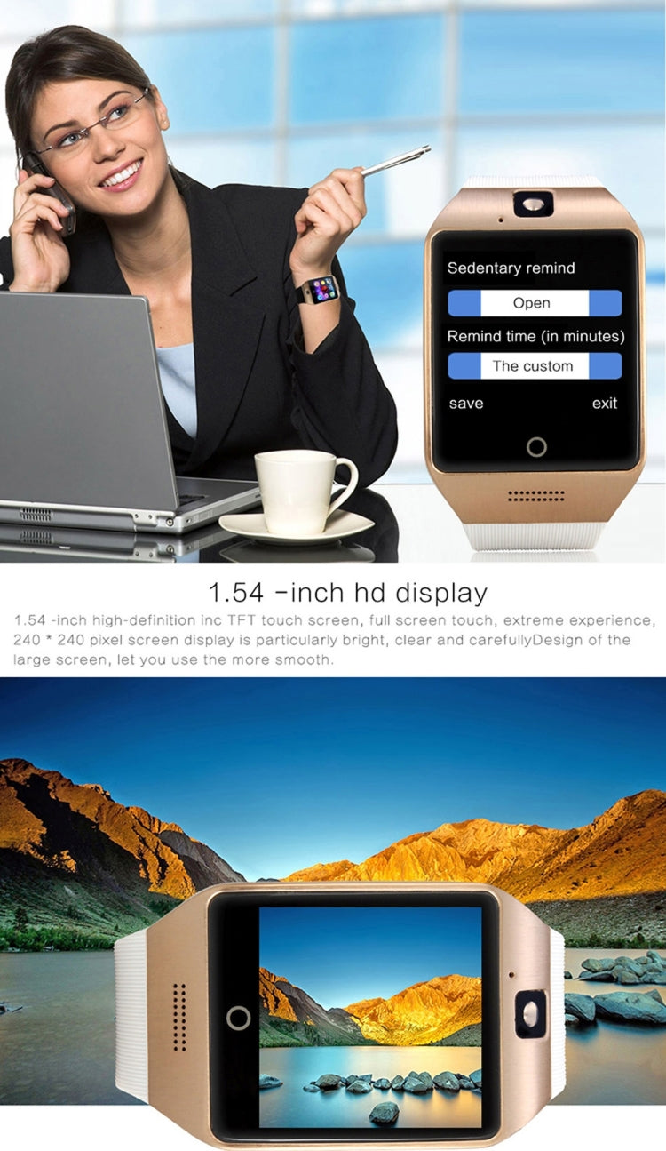 Q18S 1.54 inch IPS Screen MTK6260A Bluetooth 3.0 Smart Watch Phone, Pedometer / Sedentary Reminder / Sleeping Monitor  / Anti-Loss / Remote Camera / GSM / 0.3M Camera
