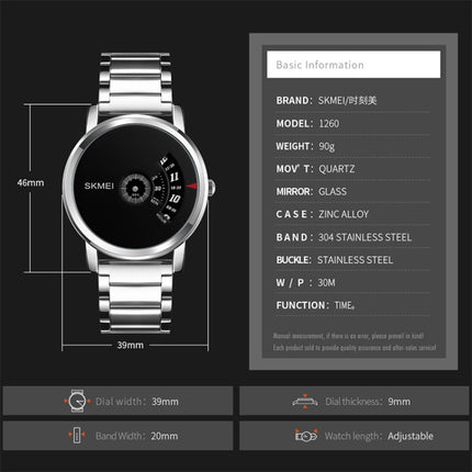 SKMEI 1260 Fashion Creative Pointer 30m Waterproof Quartz Wrist Watch with Stainless Steel Watchband