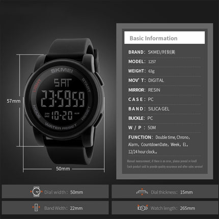 SKMEI 1257 Men Fashionable Outdoor 50m Waterproof Digital Watch Sports Wrist Watch